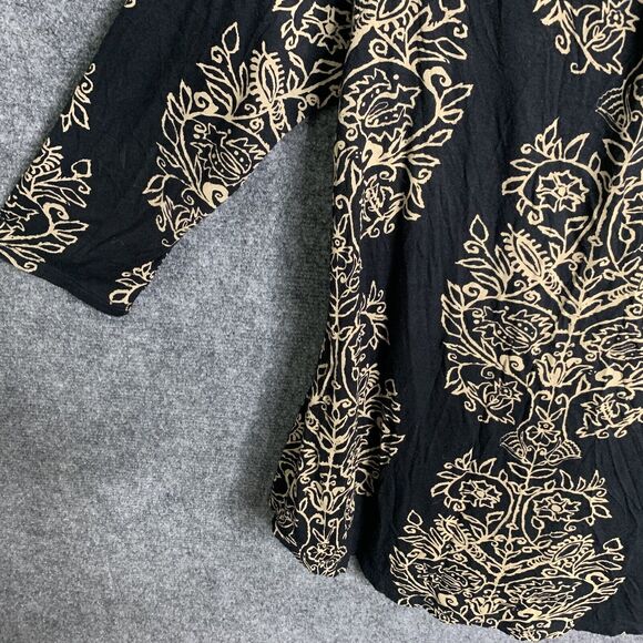 Lucky Brand Rayon Pullover Top Women M Black Tan Design  Hi Low Scoop Neck W/Key - Picture 8 of 12